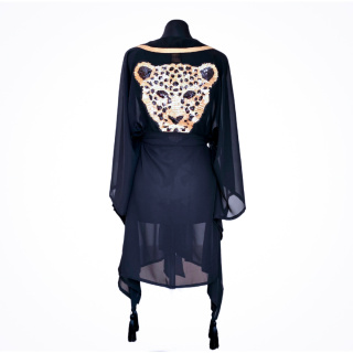 DUBAJ MINI Kimono plażowe ze złotym tygrysem