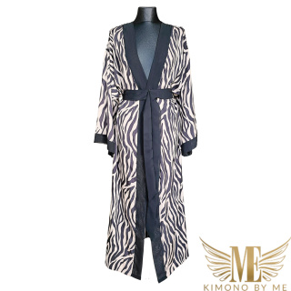 NAMIBIA MAXI Klasyczne długie kimono ze skrzydłami, czekoladowa zebra