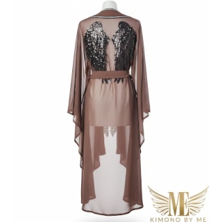 ABU ZABI MIDI Asymetryczne kimono plażowe z czarnymi skrzydłami, czekoladowy Brąz