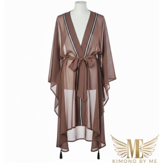 ABU ZABI MIDI Asymetryczne kimono plażowe z czarnymi skrzydłami, czekoladowy Brąz