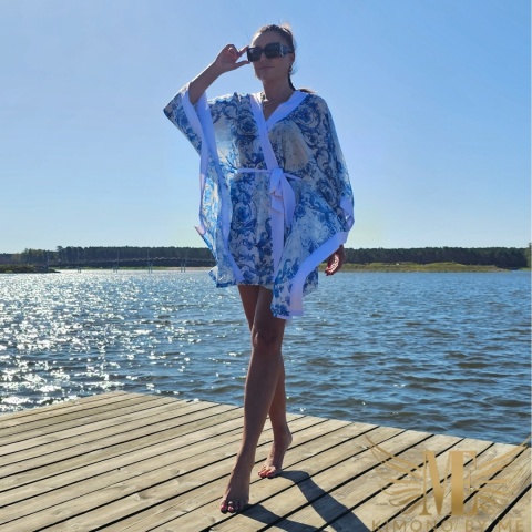 ALANYA MINI Kimono plażowe damskie w niebieskie ornamenty | MatchyMatchy
