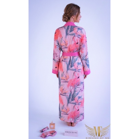 ARUBA MAXI Klasyczne długie kimono we flamingi