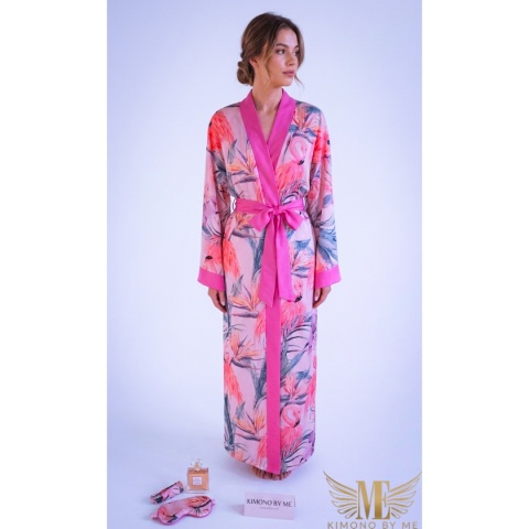 ARUBA MAXI Klasyczne długie kimono we flamingi