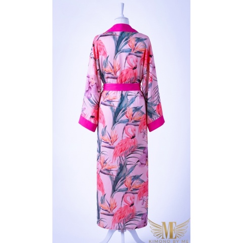 ARUBA MAXI Klasyczne długie kimono we flamingi