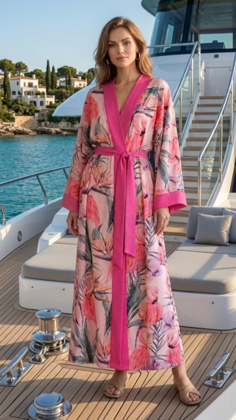 Długie kimono flamingi
