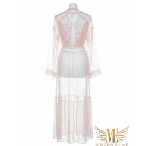 CAPRI MAXI Długi szlafroczek plażowy z różowymi skrzydłami