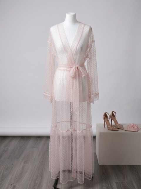 CAPRI MAXI Długi szlafroczek plażowy z różowymi skrzydłami