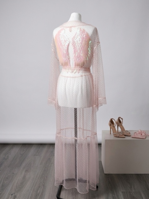 CAPRI MAXI Długi szlafroczek plażowy z różowymi skrzydłami