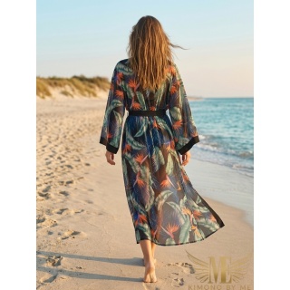 COSTA RICA BLACK MAXI Klasyczne długie kimono, wzór rajski ptak