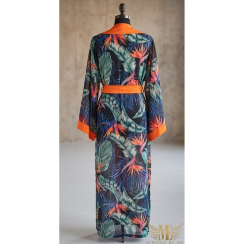 COSTA RICA MAXI Klasyczne długie kimono, wzór rajski ptak