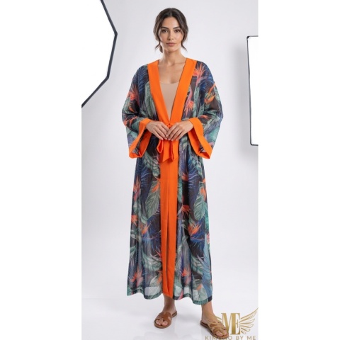 COSTA RICA MAXI Klasyczne długie kimono, wzór rajski ptak