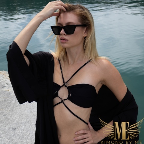 CRYSTAL MAXI Czarne długie kimono plażowe ze złotą czachą | KIMONO BY ME