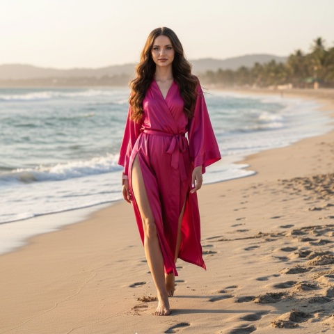 Długie kimono plażowe z kryształkami na plecach. Satyna premium (jedwab naturalny), polska produkcja, One Size XS-XL. Luksusowy cover-up