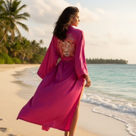 Długie kimono plażowLuksusowy cover-up na plażę i resort.