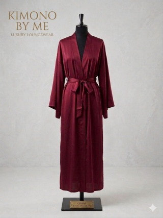 Crystal - Klasyczne długie kimono bordo, lew