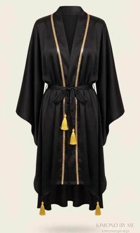 DUBAJ MIDI Asymetryczne kimono plażowe ze złotą czachą