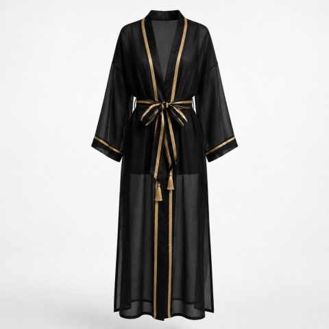 IBIZA MAXI długie kimono plażowe ze skrzydłami | czarne | KIMONO BY ME