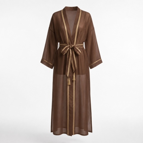 Długie kimono Ibiza maxi , czekoladowy brąz