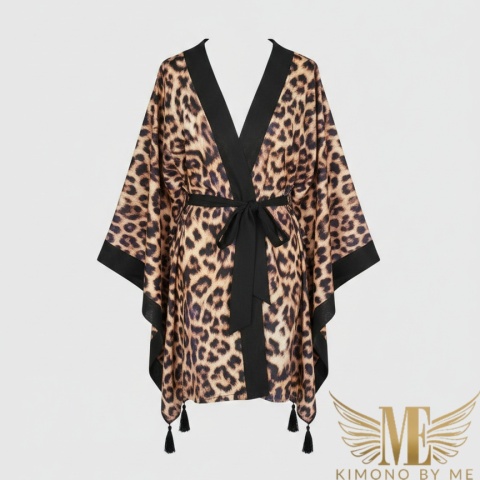 KENIA MINI Kimono plażowe ze skrzydłami, wzór leopadra