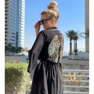 Kimono plażowe ze skrzydłami DUBAJ, czarne, asymetryczne