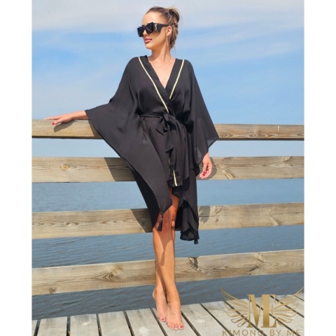 Kimono plażowe ze skrzydłami DUBAJ, czarne, asymetryczne