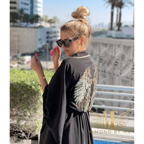 Kimono plażowe ze skrzydłami DUBAJ, czarne, asymetryczne