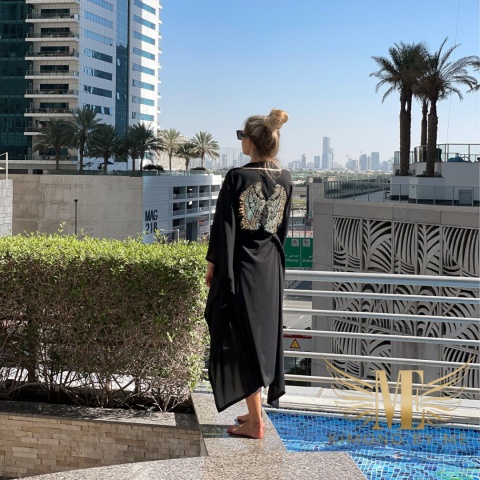 Kimono plażowe ze skrzydłami DUBAJ, czarne, asymetryczne