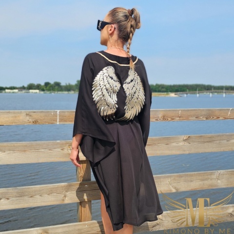 Kimono plażowe ze skrzydłami DUBAJ, czarne, asymetryczne