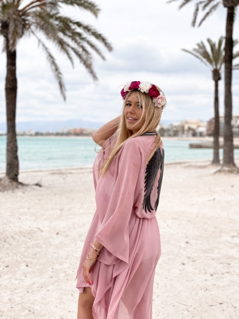 Kimono Plażowe ze Skrzydłami AbuZabi – Pudrowy róż