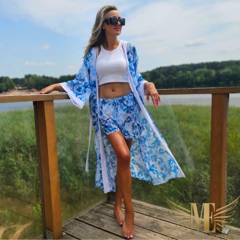 ALANYA MAXI – Długie kimono plażowe ze skrzydłami | Wzór ornamenty