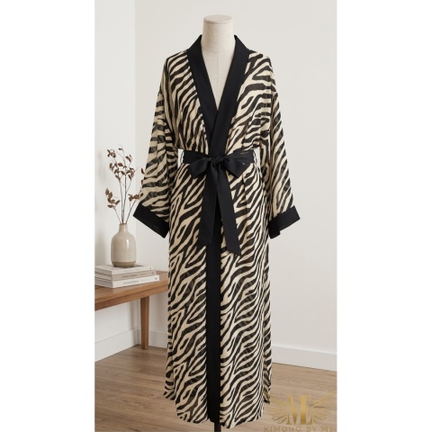 NAMIBIA MAXI Klasyczne długie kimono ze skrzydłami, wzór zebra
