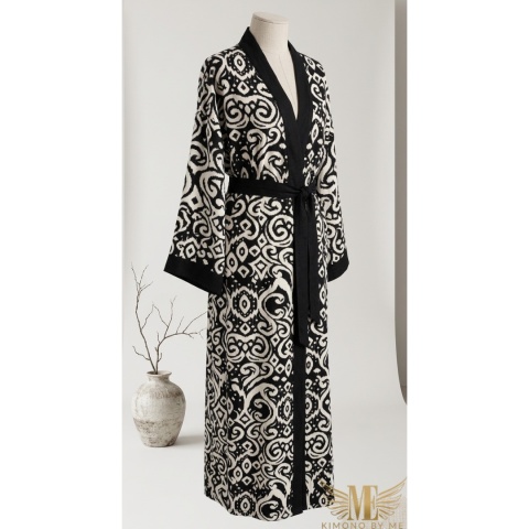 kimono maxi biało czane ornamenty