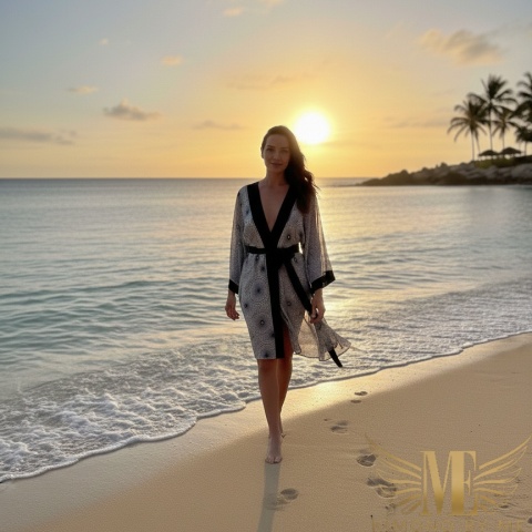 SAINT- TROPEZ MINI Kimono plazowe z czarnymi skrzydłami