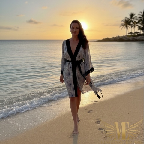 SAINT- TROPEZ MINI Kimono plazowe z czarnymi skrzydłami