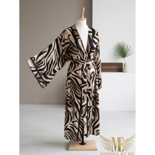 SAVANNA CHIC MAXI Klasyczne długie kimono ze skrzydłami, czekoladowa zebra