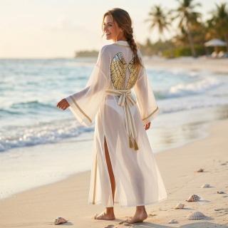 IBIZA MAXI długie kimono plażowe ze skrzydłami | białe | KIMONO BY ME