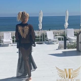 WENECJA MAXI Długi szlafroczek plażowy ze złotymi skrzydłami