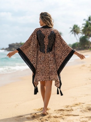 TANZANIA MINI – narzutka plażowa w panterkę ze skrzydłami | KIMONO BY ME