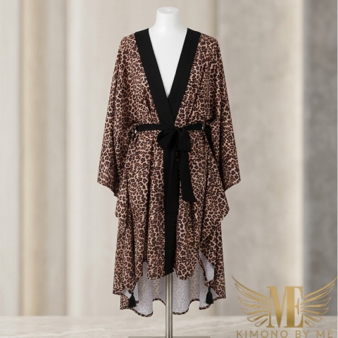 TANZNIA MIDI asymetryczne kimono plażowe w panterkę