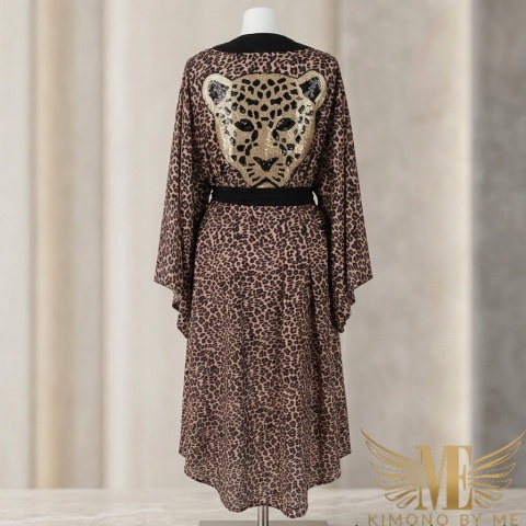 TANZNIA MIDI asymetryczne kimono plażowe w panterkę