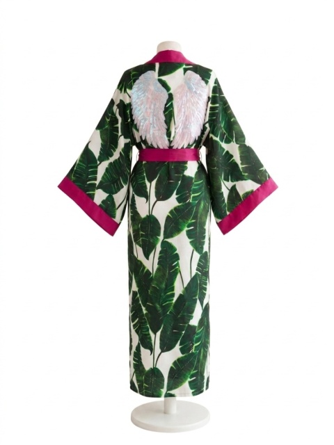 VALLARTA MAXI - Klasyczne długie kimono w liście bananowca