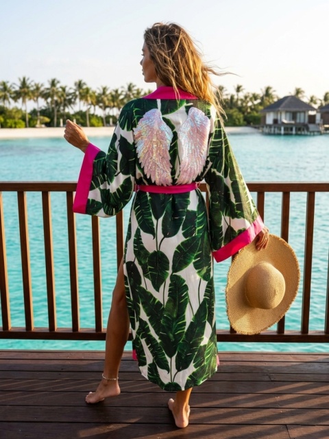 VALLARTA MAXI - Klasyczne długie kimono w liście bananowca