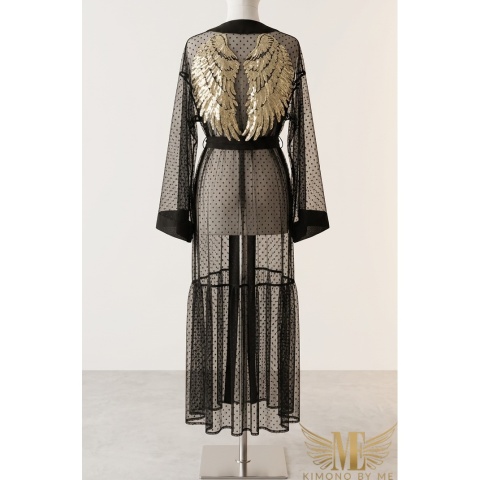 Długa narzutka ze złotymi skrzydłami