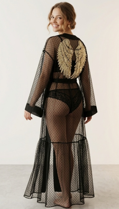 Długa narzutka ze złotymi skrzydłami