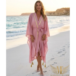 ZAYA GOLD ROSE MIDI – asymetryczna narzutka plażowa | KIMONO BY ME